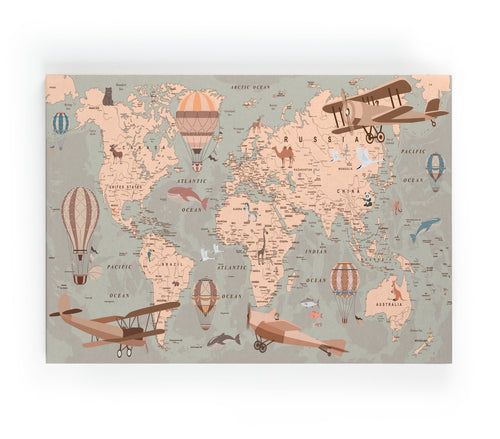 Canvas 60x40 Afdruk Wereldkaart - vtwonen shop