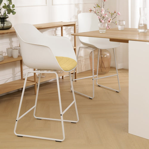 Nolon Nino-Liz barkruk wit met warm oker zitkussen - wit onderstel - 65 cm