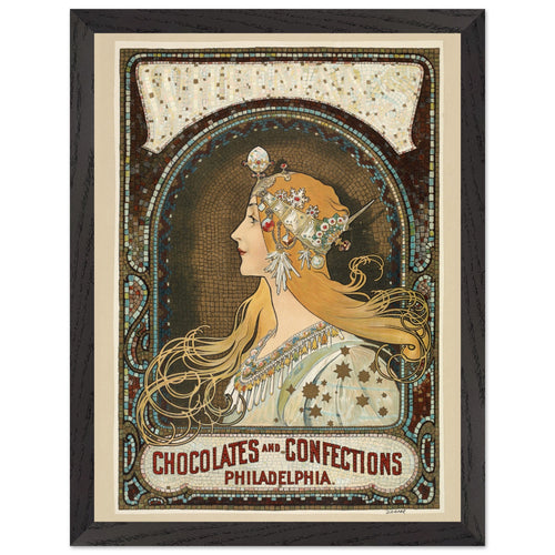 Artfulprints Poster met Lijst Alphonse Mucha - Chocolates and confections Philadelphia   - 30x40 cm - Bruin