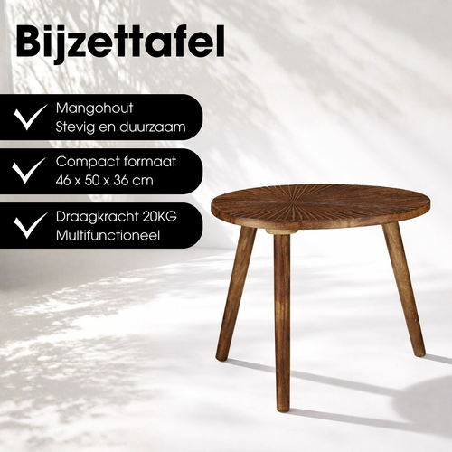 Mica Decorations Pomante Bijzettafel - Tafeltje - Koffietafel van Mangohout - Handig als Plantentafel of Plantenstandaard - Klein Salontafeltje - 50 x