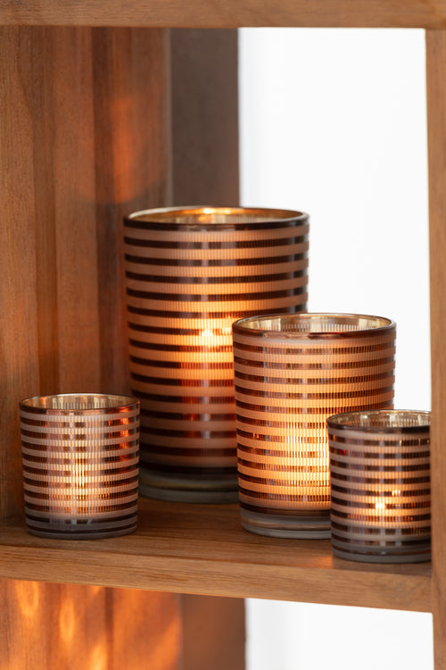 J-Line windlicht Strepen -  glas - bruin - medium - 2 stuks - vtwonen shop