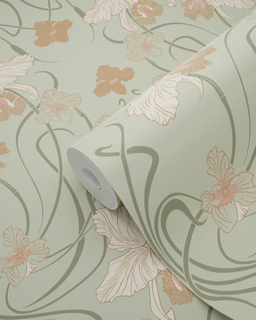 ESTAhome behang vintage bloemen in art nouveau stijl vergrijsd groen en terracotta - 53 cm x 10.05 m - 139667 - vtwonen shop