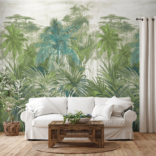 Sanders & Sanders fotobehang jungle-motief vergrijsd groen - 212 x 295 cm - 640277 - vtwonen shop