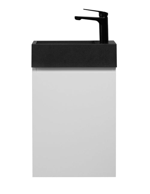 Badplaats Toiletmeubel Angela 40 x 22 cm – Mat Wit – Fonteinmeubel met Zwarte Wastafel