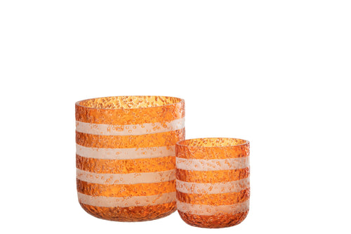 J-Line windlicht Strepen - glas - oranje/wit - large