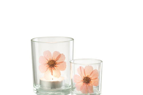 J-Line windlicht Bloem - glas - roze/mix - vtwonen shop