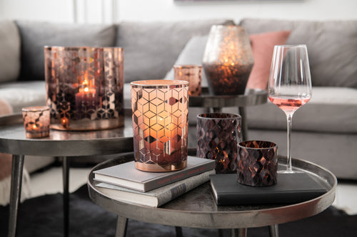 J-Line windlicht Patroon - glas - donkerroze - small - 2 stuks - vtwonen shop