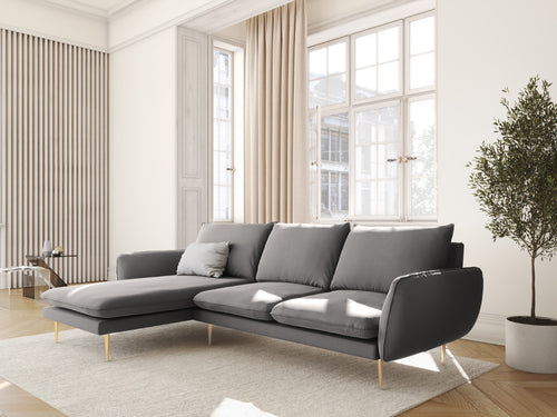 Cosmopolitan Design linker hoekbank Vienna 5-zits, flueel, lichtgrijs - 170x255x95cm