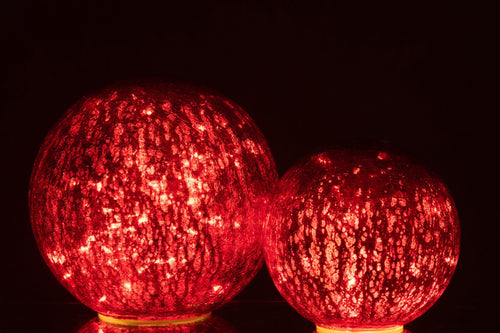 J-Line decoratie Bal - glas - rood - large - LED lichtjes