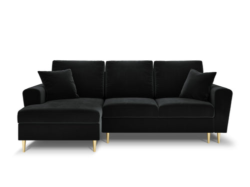 Cosmopolitan Design Uitklapbare hoekbank links met opbergdoos Kyoto 4-zits, flueel, zwart - 145x241x88cm