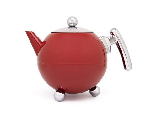 Bredemeijer - Duet® Bella Ronde – Dubbelwandige Theepot – 1,2 liter - RVS - Rood - vtwonen shop