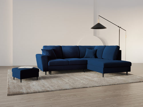Cosmopolitan Design Converteerbare hoekbank rechts met opbergdoos Kyoto 5-zits, flueel koningsblauw - 194x243x88cm