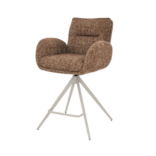 Giga Meubel Barstoel Tina - Donkerbruin - Draaibaar - Scandinavisch - Armleuningen - Stof - Set van 2