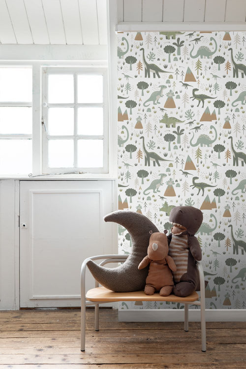 ESTAhome behang dinosaurussen vintage blauw en groen - 53 cm x 10.05 m - 131357