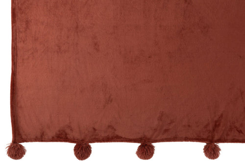 J-Line plaid Pompom - polyester - marsala rood - 170 x 130 cm