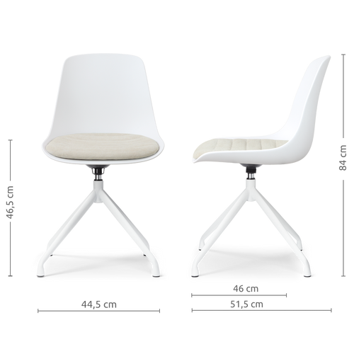 Nolon Nola-Liv draaibare eetkamerstoel wit met naturelbeige zitkussen - wit onderstel