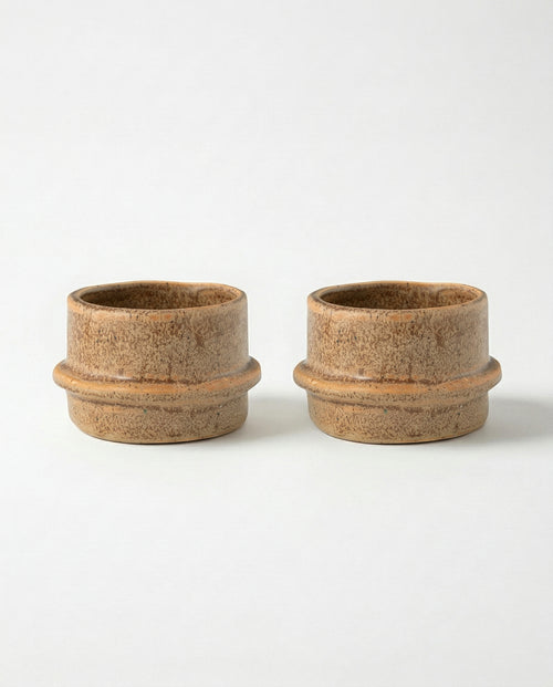 vtwonen - Waxinelichthouders Straight - Keramiek - Mocha - 8.5 x 5.5 cm - Set van 2