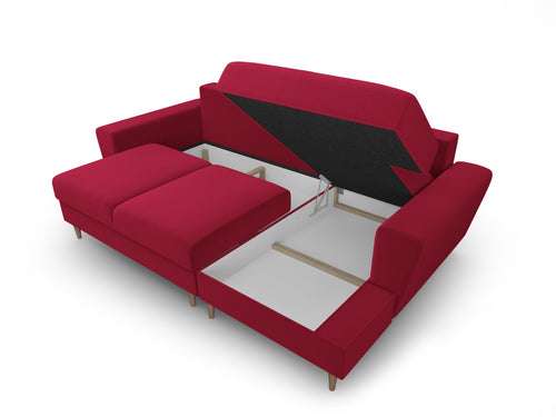 Cosmopolitan Design Converteerbare hoekbank rechts met opbergdoos Kyoto 4-zits, flueel rood - 145x241x88cm