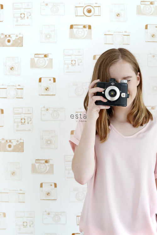 ESTAhome behang instant camera’s glanzend koper bruin - 53 cm x 10.05 m - 138842