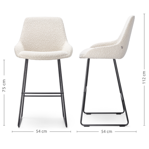 Nolon Nino-Isa Barkrukken Set van 2 - Bouclé Beige - Zwart - 75 cm