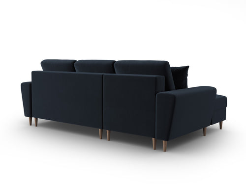 Cosmopolitan Design Uitklapbare hoekbank links met opbergdoos Kyoto 4-zits, flueel donkerblauw - 145x241x88cm
