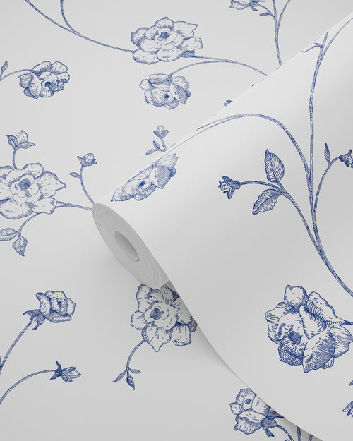 ESTAhome behang toile de jouy rozen wit en blauw - 53 cm x 10.05 m - 139300