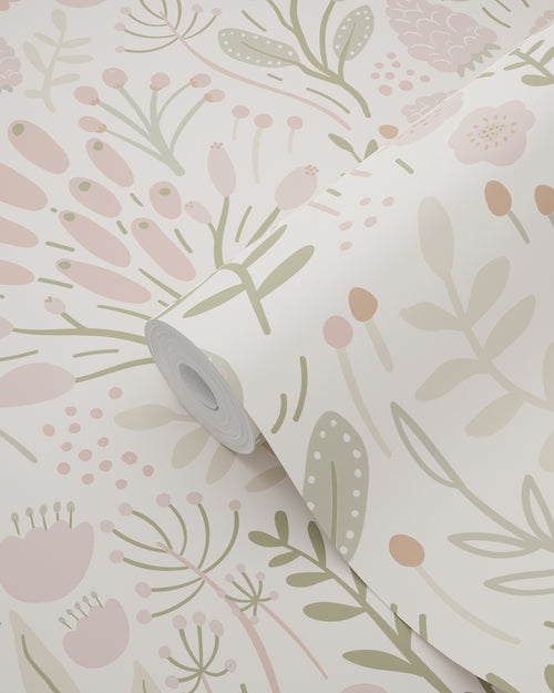 ESTAhome behang bladeren en bloemen wit en licht roze - 50 x 900 cm - 131384 - vtwonen shop