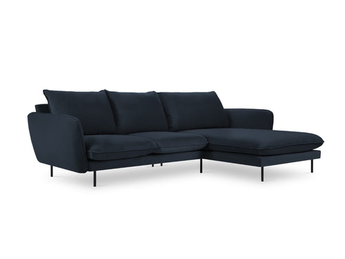 Cosmopolitan Design rechter hoekbank Vienna 5-zits, flueel, donkerblauw - 170x255x95cm