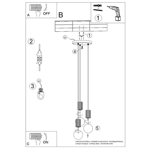 Sollux Lighting Hanglamp HALO 3P perzik - 25x25x125cm