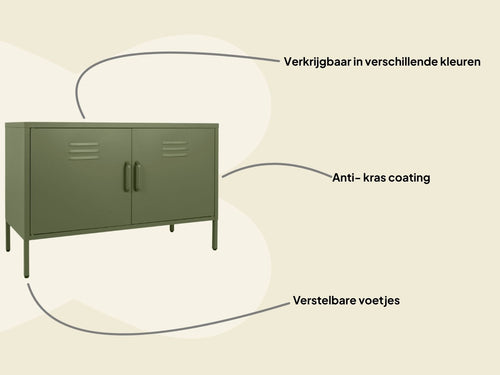 MaximaVida metalen TV lockerkast Finn 100 x 40 x 64 cm olijfgroen - 1 schap