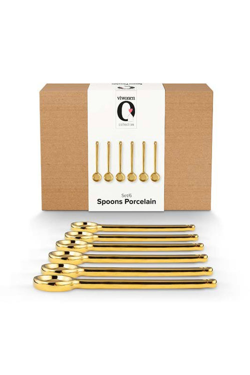 vtwonen Theelepels - Porcelein - Goud - Set van 6