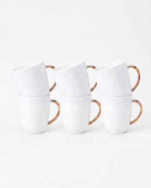 vtwonen - Basic - mokken set van 6 - porselein - wit goud - 275 ml