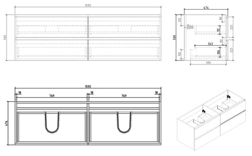 Badplaats Badkamermeubel Set Angela 160 x 48 cm – Kastanje Eiken – Badmeubel met Wastafel