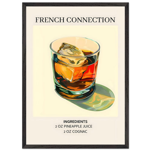 Artfulprints Poster met Lijst French Connection cocktail - Ingrediënten   - 50x70 cm - Geel