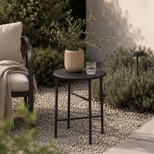 Lisomme Mila metalen tuin bijzettafel zwart - Ø 40 cm