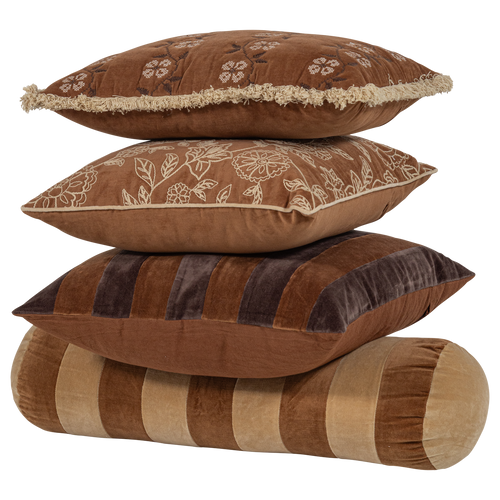 WOOOD kussens bruin/ecru Rela - Set Van 4 - 50x50x10
