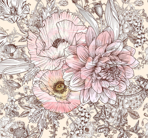 Sanders & Sanders fotobehang bloemen roze en beige - 300 x 280 cm - 611996