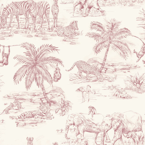 ESTAhome behang jungle dieren bordeaux rood en wit - 50 x 900 cm - 132122