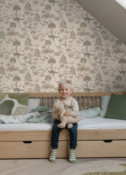 ESTAhome behang dinosaurussen lichtbeige - 50 x 900 cm - 132175