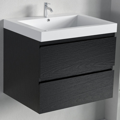 LOMAZOO badmeubelset Avalon - met hoge kast & witte wastafel - zwart eiken - 60 cm