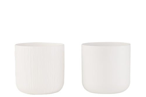 J-Line bloempot Gen - keramiek - wit - extra large - 2 stuks - Ø 21 cm