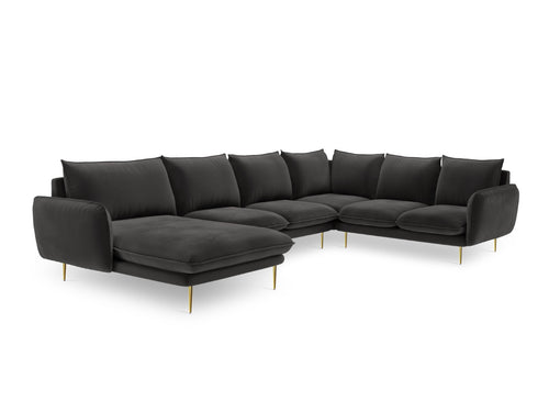 Cosmopolitan Design Panoramische hoekbank rechts Vienna 7-zits, flueel, donkergrijs - 235x330x95cm