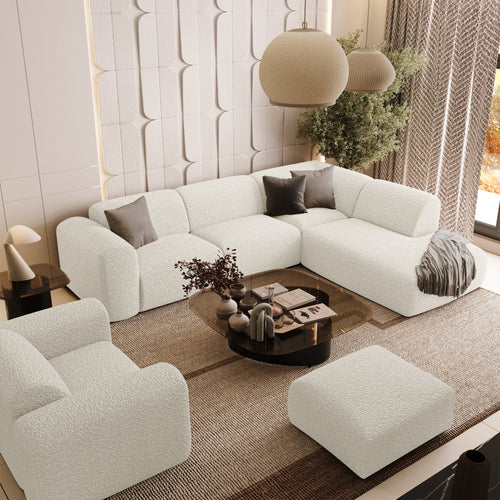 Sia Home - Rechte hoekbanken MYRA - Bouclette stof - Crème - 269cm - vtwonen shop