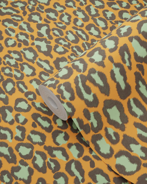 ESTAhome behang panterprint oranje en groen - 50 x 900 cm - 132203