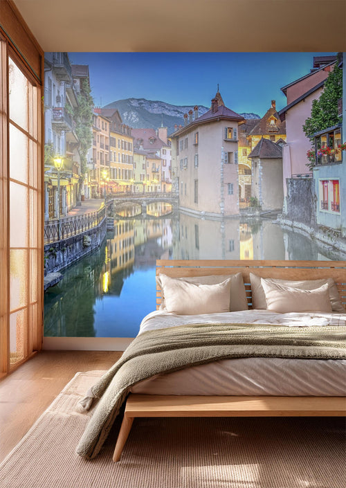 Sanders & Sanders fotobehang stadsgezicht blauw, geel en roze - 375 x 270 cm - 600543