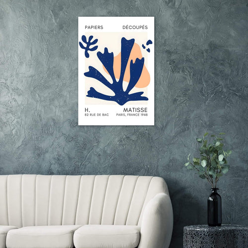 Artfulprints Poster Matisse – Abstract bloom navy blue II   - A4 21x29.7 cm - Blauw