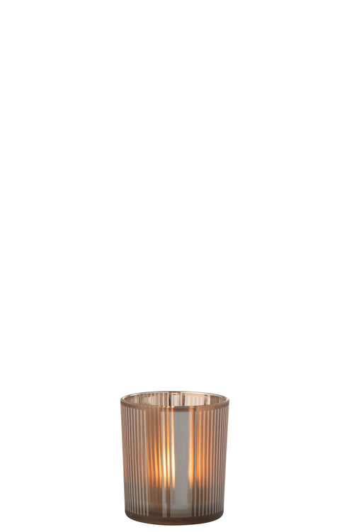 J-Line windlicht Strepen - glas - bruin/wit - small