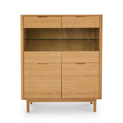Furnhouse vitrinekast Nyborg - Natuurlijk eikenhout - MDF, Eikenfineer, Glas - 45x123x146