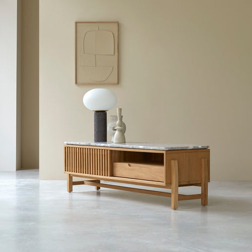 Tikamoon Tv-meubel van massief teakhout en premium terrazzo 140 cm - Naturel - vtwonen shop