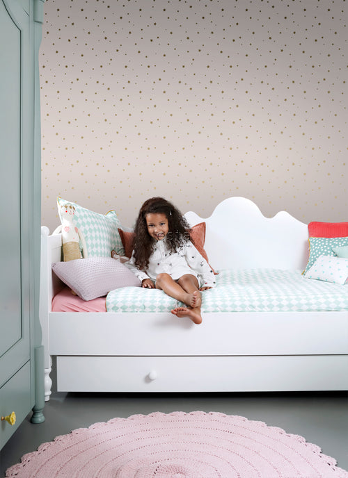 ESTAhome behang sterretjes oudroze en goud - 53 cm x 10.05 m - 139260